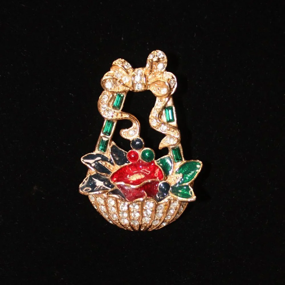 Vintge Roman Basket of Flowers Brooch